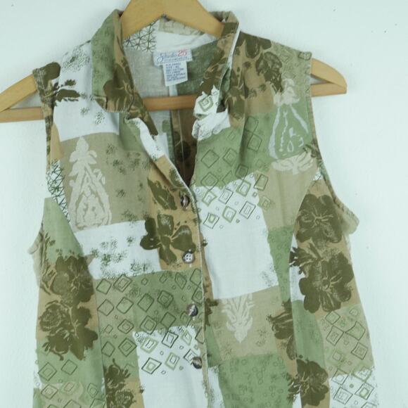 Vintage L XL Romper Linen Blend 90s Resort Festival Hippy Beach Patchwork Hawaii - Picture 3 of 8